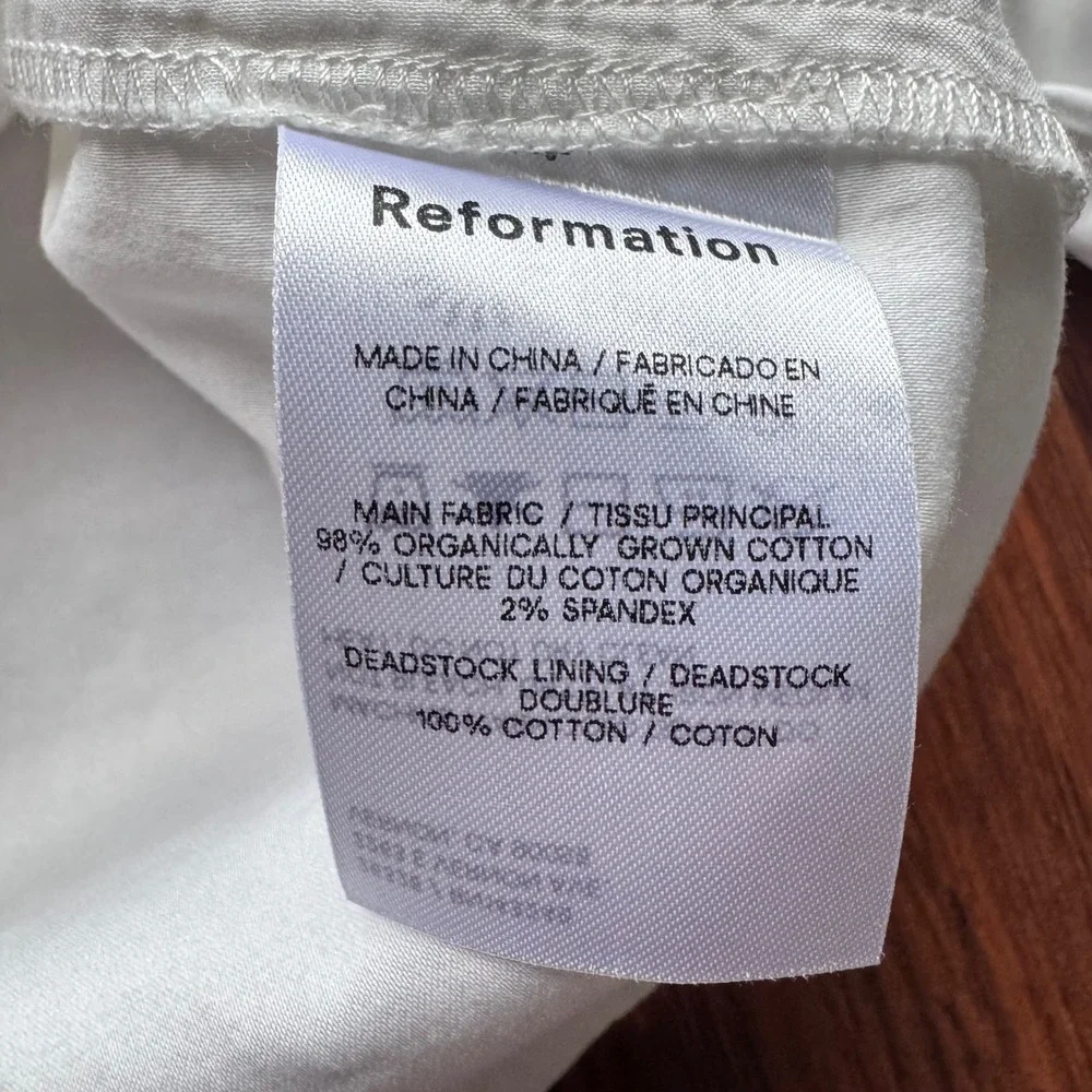 Reformation White V-Neck Puff Sleeve Button Front Top Blouse Sz 12 Cottagecore